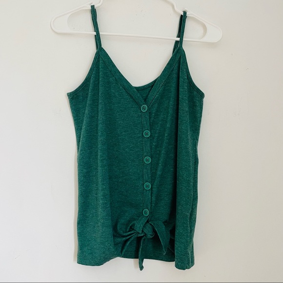Green Tie Front Button Down Tank Top - Picture 2 of 13
